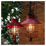 YAKii 2 Pack Solar Lantern Hanging Waterproof Outdoor Metal Solar Lamp with Warm White Light Decorate for Yard Garden Pathway Patio Porch Decor (Red)