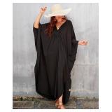 Bsubseach Women Casual Kaftan Dress Batwing Sleeve Plus Size Swimsuit Cover Up Maxi Caftan Dresses Black