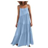 ANRABESS Women Summer Casual Loose Sleeveless Sundress Spaghetti Strap Flowy Boho Linen Beach Vacation Maxi Long Dress 2024 Blue Large