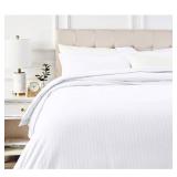 Brushed Microfiber 3 Pieces Duvet Cover Set, Full/Queen, Bright White, Striped