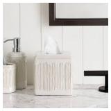 Motifeur Bathroom Accessories - Ceramic Tissue Holder, Decorative Square Tissue Cover Box (Ivory White)