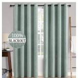 MIULEE Linen Texture Curtains for Bedroom Solid 100% Blackout Thermal Insulated Seafoam Green Curtains Grommet Room Darkening Curtains/Draperies for Living Room Nursery 52x96 Inch (2 Panels)