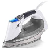 BEAUTURAL 1800-Watt Steam Iron with Digital LCD Screen, Double-Layer and Ceramic Coated Soleplate, 3-Way Auto-Off, 9 Preset Temperature and Steam Settings for Variable Fabric Gray