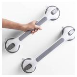 LEVERLOC 2 Pack Shower Grab Bars for Bathtubs and Showers, Easy to Install Suction Shower Handles for Bathroom Removable Handrails for Seniors Elderly Heavy Duty Safety Grip Waterproof Drill Free Gray