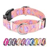 Hikiko Martingale Collar for Dogs Adjustable Soft Nylon Dog Collars with Cute Patterns for Small Medium Large Dog?Pink Butterfly,Large?