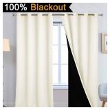 Yakamok 100% Blackout Window Curtain Panels, Heat and Full Light Blocking Drapes with Black Liner for Nursery, 108 inches Drop Thermal Insulated Draperies (Cream, 2 Pieces, 52 Inch Width)