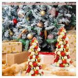 Yuxung 2 Pcs 16 Inch Christmas Ball Tree with 2 Led String Lights Mini Tabletop Cone Shaped Christmas Tree Ball Ornament Table Centerpiece for Xmas Holiday Room Decor(Red, White and Gold)