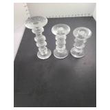 3 Scandinavian glass candlesticks, tallest is 7 inches.