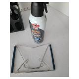 Photo paper, can of electronics duster, easel, magazine holder