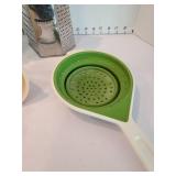 Pampered Chef food chopper, collapsible strainer, measuring cups, grater, funnels