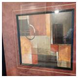 Set of 3 Michael Brey abstract framed pictures largest is 22 x 12 (glass broken-corner of largest frame)