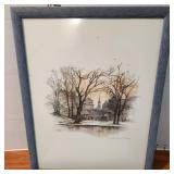 Vintage Pencil And Watercolour Print By Mads Stage signed