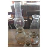 3 Oil Lamps and 1 Oil Lamp Base