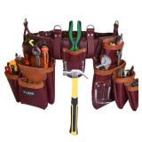 Fueri Heavy Duty 3-Pocket Maroon Leather Tool Belt, for Carpenter, Construction, Handyman, and Electrician  Fat Lip Tool Holder. Belt and 3-Pocket Pouch only