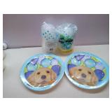 Lot of 2 Party Pups 9 inch Lunch/Dinner Plates (8 ct) - and 2 sets of 12count 16oz Plastic cups