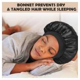 2Pcs Silk Bonnet for Sleeping, Satin Hair Bonnets, Soft Elastic Band Silk Sleep Cap, Hair Wrap for Women (Black Gold)