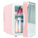 vanso Mini Fridge Portable Small Refrigerator Cooler or Warmer,4 Liter Portable Mini Fridge for Makeup, Skincare, Snacks, & More,Mini Fridge for Bedroom or Vanity with Lighted Glass Surface, Pink