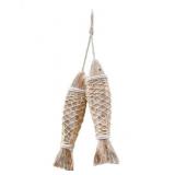 Wooden Fish Decor Hanging Wood Fish Decorations for Wall, Rustic Nautical Fish Decor Beach Theme Home Decoration Fish Sculpture Home Decor for Bathroom Bedroom Lake House Decoration (L)