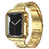 Compatible with Apple Watch Band and Case, Stainless Steel Metal Chain with TPU Cover, Smart-Watch Link Bracelet Strap, Wrist-Band for i-Watch Series 9 8 7 6 5 4 3 2 1 SE, 41mm 40mm 38mm, Gold