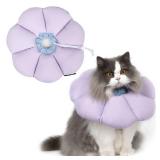 Cat Cone Collar,Cute Waterproof Cat Recovery Collar,Anti-Bite Lick Wound Healing Safety Elizabethan e Collar for Cats,Purple Flower All-Season Style