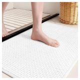 Color&Geometry White Chenille Bathroom Rugs- Non Slip, Absorbent, Quick Dry, Thin, Washable- 16"x24" Small Bath Mat Carpet Bath Rugs for Bathroom Floor, Shower, Sink, Vanity