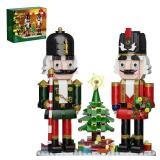 Christmas Nutcracker Building Kit with LED Light, Xmas Decorative Nutcracker Building Sets, Contains Christmas Tree, Wreath, Cane,Compatible with Lego Festival Gift (690 Pieces)