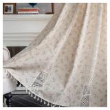 JOOJA 2 Panels Boho Curtains Floral Semi-Blackout Windows Crochet Curtains Geometric Cotton Linen Tassel Window Curtains Panels for Bedroom Living Room Boho Curtains (Crochet Cotton Floral, 59x96)