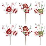 6 Pcs Christmas Tree Picks Candy Cane Decor Candy and Lollipop Pick Christmas Tree Decoration Red Green and White Stripes Christmas Ornaments for Xmas Tree Home Decorations Holiday