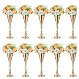 10 Pcs Gold Vase Bulk Wedding Centerpiece Table Decorations Metal Flower Arrangement Stand for Reception, 16.5 Inch Trumpet Tall Flower Vase for Birthday, Weddings, Anniversary, Home Decoration - Reta