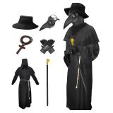 Nicexx Plague Doctor Mask Costumes Set 6 in 1 Halloween Beak Mask Plague Dr Outfit for Adults (Small), Black