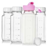 3 Pack 16 Oz Square Glass Milk Bottle With A Silicone Dispenser Cap, Glass Juice Bottles with Airtight Screw Lid, Drinking Bottles With Capacity Marks