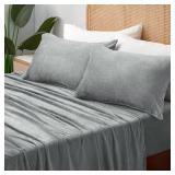 BEDELITE Flannel Sheets Queen Size Grey - Super Soft Fleece Sheets Set Fluffy Extra Plush, 4 Piece(Include Fitted Sheet, Flat Sheet, 2 Pillowcases)