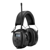 ZOHAN EM042 AM/FM Radio Headphone with Digital Display, 25dB Noise Reduction Ear Protection Earmuffs for Mowing, Snowblowing, Construction - Black