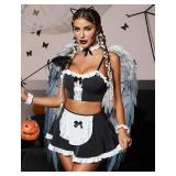 Avidlove Maid Lingeries Sexy Maid Halloween Costumes for Women 6 Pack French Maid Accessories Maid Outfit Black S