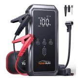 Portable Car Jump Starter with Air Compressor, YaberAuto 150PSI 3500A Car Battery Jump Starter (9.0 Gas/8.0L Diesel), 12V Jump Box Car Battery Jumper Starter with Large LCD Display, Lights