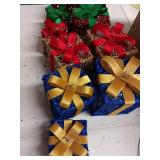 Christmas Winter Holiday Tabletop Presents Gift Boxes Decoration, 3 Sets of 3 Red,Blue and Gold