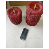 Luminara S/2 Poinsetta Embossed Flameless Pillars Red