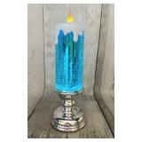 13" Illuminated Glitter Candle With Pedestal by Valerie, Icy Blue