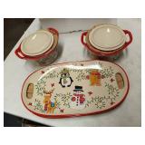 Temptations NOB Set of (2) Winter Whimsy Ceramic 16 oz Lidded Soup & Snack Tray