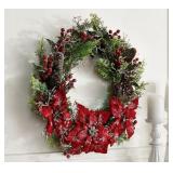 Iced Poinsettia and Berry Wreath - WHITE