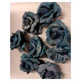 Set of 8 Frosted Rose Decorative - Blue