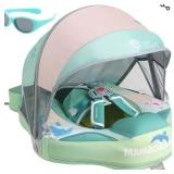 Mambobaby Newest Non Inflatable Baby Float Size Improved Add Tail Avoid Flip Over Swim Trainer Solid Infant Pool Float with Canopy UPF 50+ Swim Ring