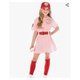 Kids Baseball Costume Girls Peach Pink Baseball League Costume Outfit Halloween Costume For Girls 12-14 years