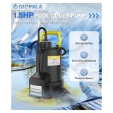 QIOMALA 1.5 HP Automatic Pool Cover Pump, 4500GPH Sump Pump Submersible Water Pump for Pool Draining with 33ft Power Cord for Garden Pond, Yellow - Retail: $79.68