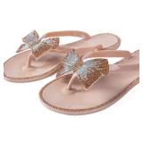 Mtzyoa Women Flip Flops Bow Flat Sandals Bling Rhinestone Nude Size 10 Beach Jelly Cute Ladies Summer Glitter Sandals