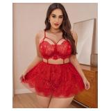 Avidlove Plus Size Lingerie For Women Lace Babydoll Dress Chemise 3XL/20W Carmine Red