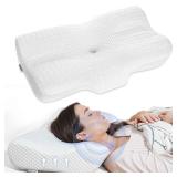 Elviros Cervical Pillow, Memory Foam Bed Pillows for Neck Pain Relief, Adjustable Ergonomic Orthopedic Contour Support Pillow for Sleeping, Back, Stomach, Side Sleeper (White)