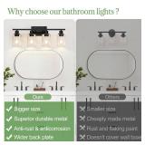 4-Light Bathroom Light Fixtures, Bathroom Vanity Lights with Clear Glass Shades, Matte Black Bathroom Light Fixtures over mirror, Modern Bathroom Wall Lamp for Mirror Living Room Cabinet Bedroom Porch