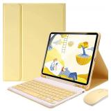 AnMengXinLing Keyboard Case for iPad 10th Generation 2022 with Mouse Detachable Wireless Bluetooth Keyboard Pencil Holder Slim Leather Smart Cover for 10.9 inch iPad 2022,Yellow