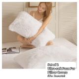 LIFEREVO 2 Pack Faux Fur Pillow Shams,Shaggy Plush Home Decorative Luxury Series Super Soft Furry Pillow Case with Zipper Closure for Home Sofa Couch Decoration,Standard (White,20"x26")